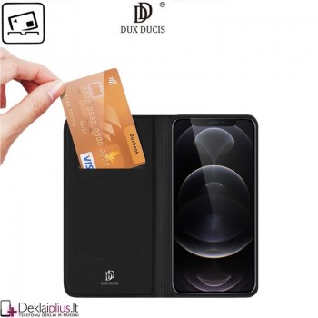 Dux Ducis dirbtinės odos atverčiamas dėklas - juodas (telefonui Apple Iphone 13 Pro)
